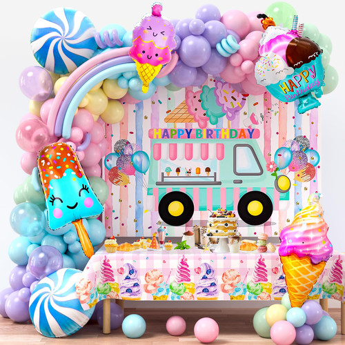 Winrayk 141Pcs Ice Cream Party Decorations Birthday Supplies for Girls Pastel Ice Cream Balloon Garland Arch Ice Cream Backdrop Tablecloth Candy Balloon Kids Sweet Ice Cream Birthday Party Decorations Winrayk 141Pcs Ice Cream Party Decorations Birthday Supplies for Girls Pastel Ice Cream Balloon Garland Arch Ice Cream Backdrop Tablecloth Candy Balloon Kids Sweet Ice Cream Birthday Party Decorations
