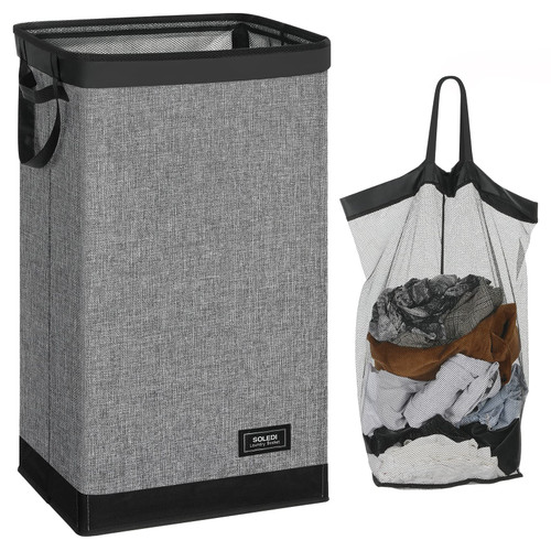 SOLEDI Laundry Hamper 100L Large & Tall Collapsible Laundry Basket, Clothes Hamper with Bag Removable for Clothe and Toys Storage, Grey Dirty Hampers for Bedroom, Bathroom, Dorm, College SOLEDI Laundry Hamper 100L Large & Tall Collapsible Laundry Basket, Clothes Hamper with Bag Removable for Clothe and Toys Storage, Grey Dirty Hampers for Bedroom, Bathroom, Dorm, College
