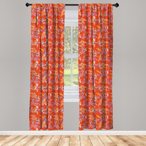 Ambesonne Floral Window Curtains, Exotic Leaves Botanical Summer Theme Happy Warm Tones, Lightweight Decor 2-Panel Set with Rod Pocket, Pair of - 28" x 84", Vermilion Multicolor