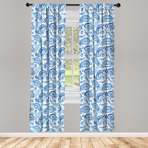 Ambesonne Paisley Curtains, Mediterrian Themed Design with Water Color Hand Drawn Flowers and Leaves Print, Window Treatments 2 Panel Set for Living Room Bedroom, Pair of - 28" x 84", White and Blue