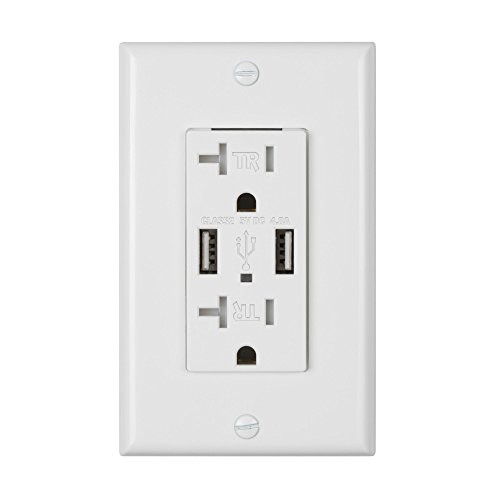BN-LINK In-Wall Electrical Outlet with Dual 4.8A High Speed USB Charger Outlet, 20A Tamper-Resistant Receptacle Outlet, White