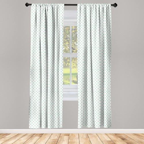 Ambesonne Green Window Curtains, Retro Pattern with Polka Dots in Pastel Color Theme Old Fashioned, Lightweight Decor 2-Panel Set with Rod Pocket, Pair of - 28" x 84", Mint Green White
