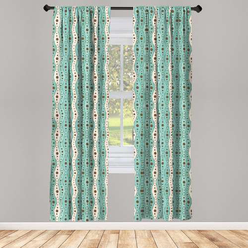 Ambesonne Turquoise Window Curtains, Traditional Polka Dots Vertical Lines Abstract Hand Drawn, Lightweight Decor 2-Panel Set with Rod Pocket, Pair of - 28" x 84", Turquoise Brown Cream