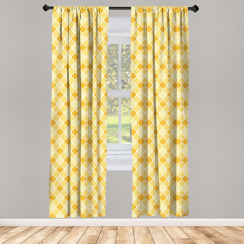 Ambesonne Quatrefoil Window Curtains, Age-Old Trellis Pattern in The Shades of Yellow Historical Eastern, Lightweight Decor 2-Panel Set with Rod Pocket, Pair of - 28" x 84", Marigold Mustard White