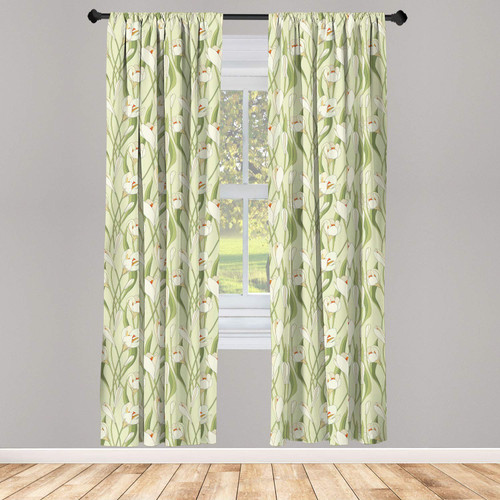 Ambesonne Garden Art Window Curtains, Spring Flowers Bouquet Crocuses with Blossoming Petals Botanical, Lightweight Decor 2-Panel Set with Rod Pocket, Pair of - 28" x 84", Pale Green Orange Cream