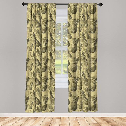 Ambesonne Pineapple Window Curtains, Botanical Grunge Pattern with Tropical Island Fruits Vintage Effect, Lightweight Decor 2-Panel Set with Rod Pocket, Pair of - 28" x 84", Pale Brown Dark Green