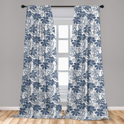 Ambesonne Floral Window Curtains, Abstract Hand Drawn Spring Season Blooms in Pastel Colors with Leaves, Lightweight Decor 2-Panel Set with Rod Pocket, Pair of - 28" x 63", Pale Grey Slate Blue
