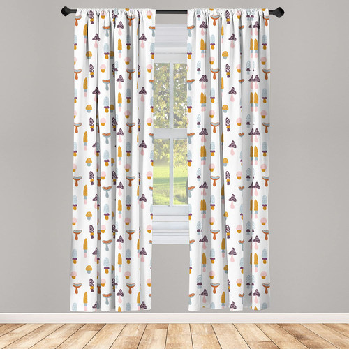 Ambesonne Mushroom Window Curtains, Autumn Season Pattern with Colorful Design Cartoon Swirls and Stripe Motifs, Lightweight Decor 2-Panel Set with Rod Pocket, Pair of - 28" x 84", Multicolor