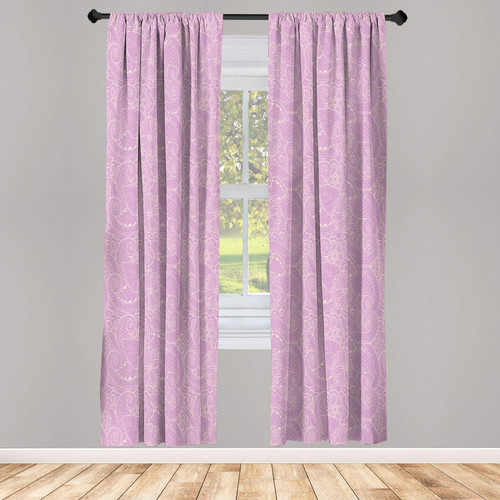 Ambesonne Leaves Window Curtains, Composition of Monochrome Foliage Design with Paisley Shapes and Blooming Flora, Lightweight Decor 2-Panel Set with Rod Pocket, Pair of - 28" x 84", Lavender Beige
