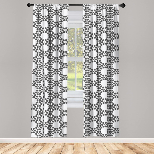 Ambesonne Grey and White Window Curtains, Abstract Pattern with Flowers Forming a Contemporary Grid, Lightweight Decor 2-Panel Set with Rod Pocket, Pair of - 28" x 84", Charcoal Grey with White
