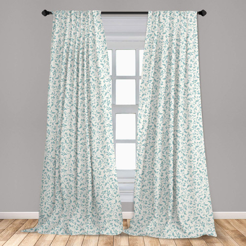 Ambesonne Ivory and Blue Window Curtains, Vintage Floral Arrangement Victorian Swirls Medieval Composition, Lightweight Decor 2-Panel Set with Rod Pocket, Pair of - 28" x 84", Turquoise and Ivory
