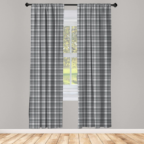Ambesonne Black and Grey Curtains, Traditional Tartan Pattern Classical Timeless Scottish Quilt Design, Window Treatments 2 Panel Set for Living Room Bedroom, Pair of - 28" x 84", Black and Pale Grey