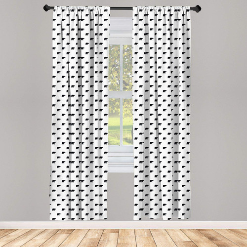 Ambesonne Bear Curtains, Repeating Wild Animal Pattern Monochrome Style Furry Carnivore of Wilderness, Window Treatments 2 Panel Set for Living Room Bedroom, Pair of - 28" x 84", Black and White