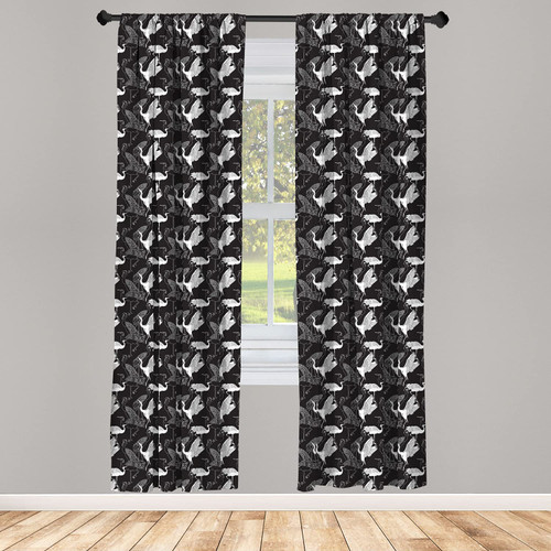 Ambesonne Crane Window Curtains, Monochrome Bird Pattern Silhouettes and Outlines Japanese Style, Lightweight Decor 2-Panel Set with Rod Pocket, Pair of - 28" x 84", Black and White Ambesonne Crane Window Curtains, Monochrome Bird Pattern Silhouettes and Outlines Japanese Style, Lightweight Decor 2-Panel Set with Rod Pocket, Pair of - 28" x 84", Black and White
