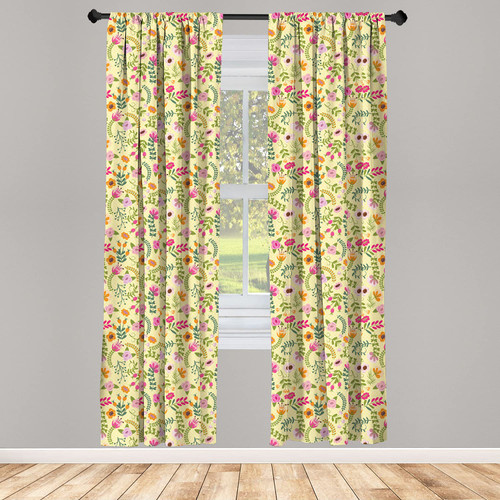 Ambesonne Spring Window Curtains, Different Flowers and Leaves in Doodle Style Creative Pattern Print, Lightweight Decor 2-Panel Set with Rod Pocket, Pair of - 28" x 84", Multicolor