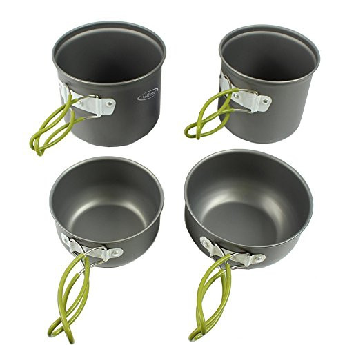 G4Free Outdoor Camping pan Hiking Cookware Backpacking Cooking Picnic Bowl Pot Pan Set 4 Piece Camping Cookware Mess Kit(4 PCS-Green)