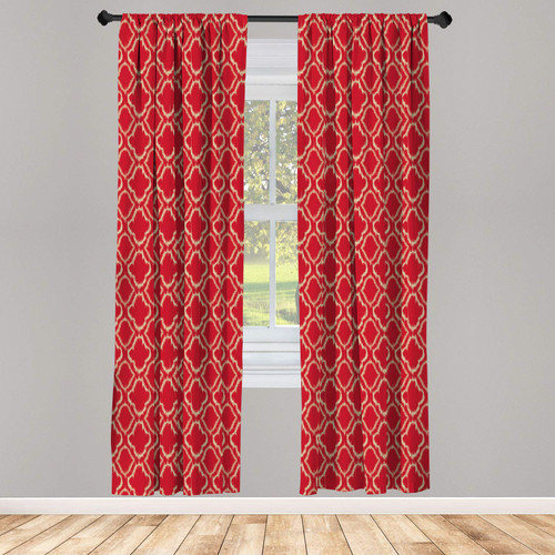Ambesonne Trellis Curtains, Classic Simple Tie Dye Style Ikat Pattern Fashion Motif Ornate Illustration, Window Treatments 2 Panel Set for Living Room Bedroom, Pair of - 28" x 84", Ruby Ecru