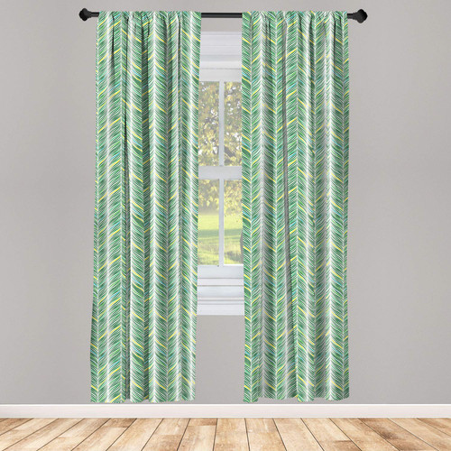 Ambesonne Jungle Leaves Window Curtains, Swift Stripes Curving Repetitive Pattern, Lightweight Decor 2-Panel Set with Rod Pocket, Pair of - 28" x 84", Sea Green Cream