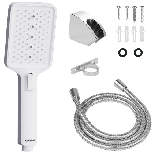 RV Shower Head with Hose and On Off Switch, Water Saving and High Pressure Shower Head with Hose Guide Ring and Shower Holder for RV, Camper, Van, Travel Trailer, Motorhome and Boat, White