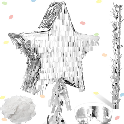 Star Pinata with Tassel Mini Silver Foldable Pinata Festive Star Pinata with Stick Blindfold Confetti Foil Pinata 12 x 12 x 3 inch for Kids Adults Anniversary Mexican Birthday Baby Shower Party Star Pinata with Tassel Mini Silver Foldable Pinata Festive Star Pinata with Stick Blindfold Confetti Foil Pinata 12 x 12 x 3 inch for Kids Adults Anniversary Mexican Birthday Baby Shower Party