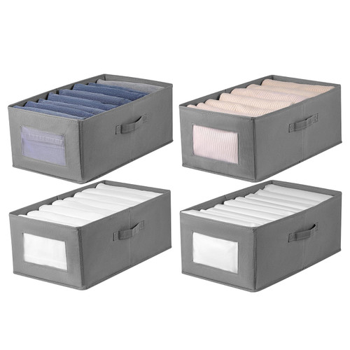 Remittur 4 Packs Linen Storage Bins with Clear Window, Closet Organizers and Storage Containers with Handle, Large Storage Box Basket for Clothing, Jeans, Toys, Books, Shelves(18.50x11.02x7.87in.) Remittur 4 Packs Linen Storage Bins with Clear Window, Closet Organizers and Storage Containers with Handle, Large Storage Box Basket for Clothing, Jeans, Toys, Books, Shelves(18.50x11.02x7.87in.)