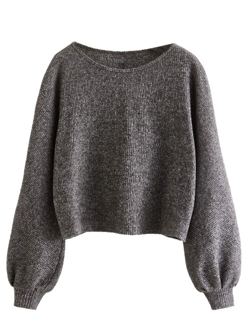 Floerns Women's Solid Boat Neck Long Lantern Sleeve Pullover Thin Sweater Top Grey M