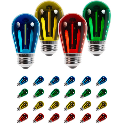 (Christmas Decoration) BlueStars 24-Pack S14 Multi-color LED String Light Bulbs E26 Medium Base 1W (15W Equivalent), Shatterproof Perfect for Christmas, Thanksgiving, Outdoor Indoor Holiday Decoration