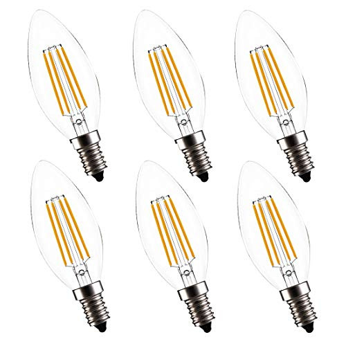 LED Chandelier Bulbs E12 Dimmable Clear Candle Light Bulb C35 4W Warm White 4000k 40W Equivalent Super Bright Candelabra LED Light Bulbs for Wall Sconces Ceiling Fan Light 6-Pack (Neutral White)