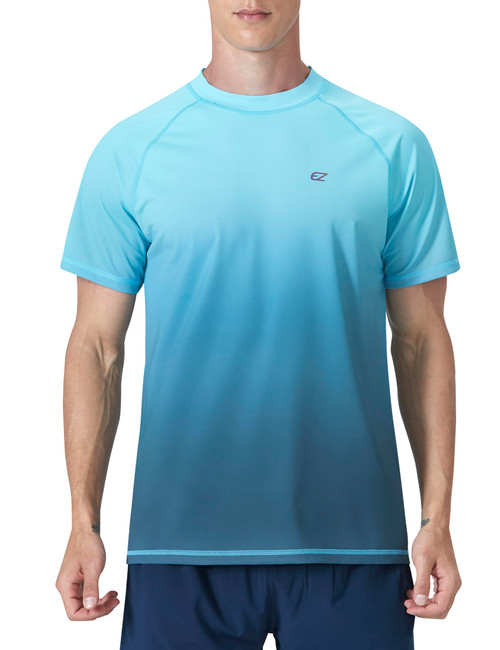 Men's Swim Shirts Rash Guard UPF 50+ UV Sun Protection T-Shirt Quick Dry Fishing Beach T Shirts Short Sleeve(BlueGradient,3XL)