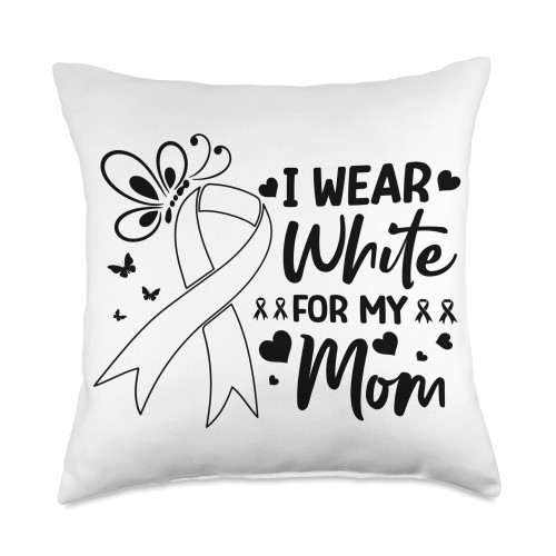 Lung Cancer Awareness Lung Cancer Support I Wear Mom White Ribbon Throw Pillow, 18x18, Multicolor