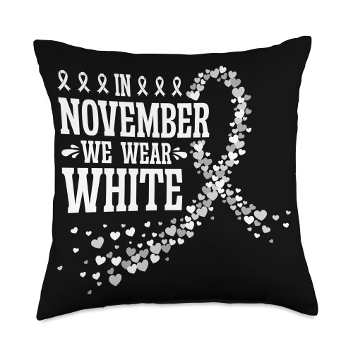 Lung Cancer Awareness Lung Cancer Support in November We Wear White Throw Pillow, 18x18, Multicolor