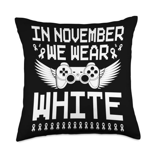 Lung Cancer Awareness Lung Cancer Support Gaming in November We Wear White Throw Pillow, 18x18, Multicolor