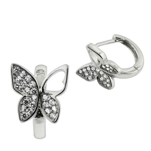 Spinal Butterfly Micro Pave clear cubic zirconia stones 925 Sterling Silver Cuff Hoop Earings