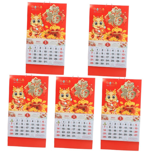 Ciieeo 5pcs 2024 2024 Wall Calendar 2024 Yearly Wall Calendar Chinese New Year Calendar Chinese Lunar Calendar 2024 Chinese Tear off Calendar Chinese Year Calendar Reel Paper