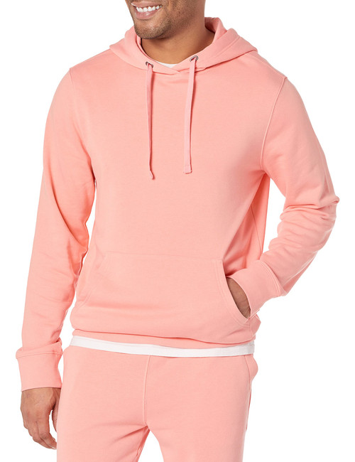 Amazon Essentials Men's Lightweight Long-Sleeve French Terry Hooded Sweatshirt (Available in Big & Tall), Peach, Large