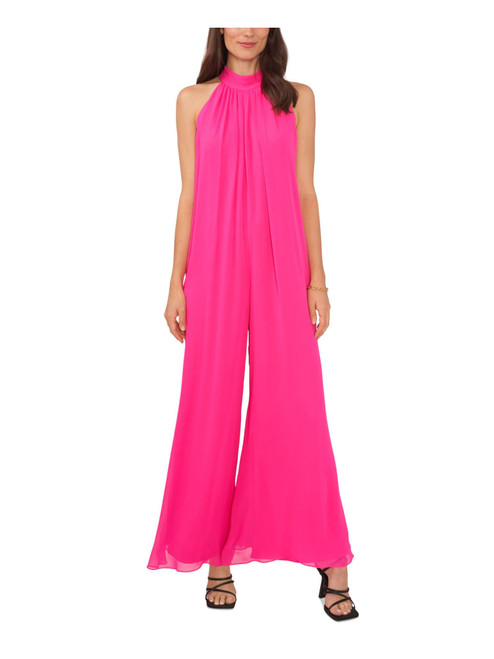 Vince Camuto Womens Halter Pleated Jumpsuit Pink M