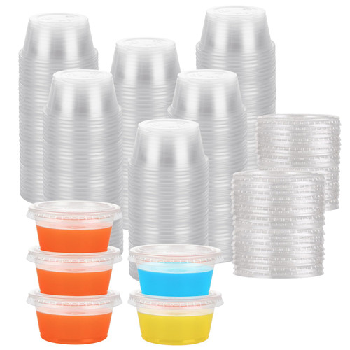 500 Sets 2 Oz Clear Plastic Souffle Cups | Sauce Cups with Lids Bulk, Small Plastic Condiment Containers with Lids, Disposable Portion Cups |Jello Shot Cups with Lid for Sauce Dressing or Shots