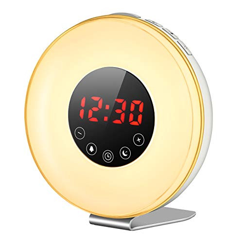 Sunrise Alarm Clock, PICTEK Digital LED Wake Up Light Alarm Clock with 7 Colors 6 Natural Sounds, FM Radio, Sunrise & Sunset Simulation, Touch Control, Snooze Function for Heavy Sleepers