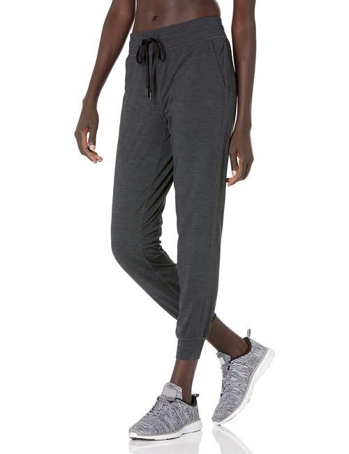 Amazon Essentials Women's Brushed Tech Stretch Jogger Pant (Available in Plus Size), Black Space Dye, Large