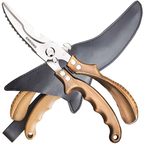 Kitchen Shears Heavy Duty,Kitchen Scissors Heavy Duty,ANDONG Poultry Shears Heavy Duty Professional,Upgraded Meat Scissors Heavy Duty Food Scissors,Turkey Shears,Bone Shears with Black Leather Sheath