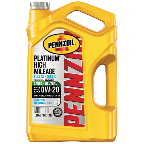 Pennzoil Platinum High Mileage Full Synthetic 0W-20 Motor Oil for Vehicles Over 75K Miles (5-Quart, Single)