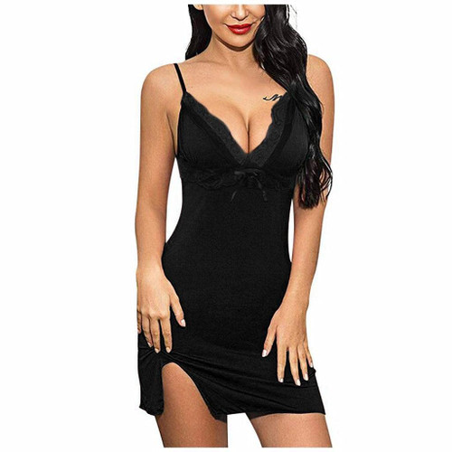 Aniywn Lingerie for Women, Babydoll Teddy Lingerie for Women, Deep V-Neck Full Slip Lounge Dress Lace Chemises Sleepwear Black Aniywn Lingerie for Women, Babydoll Teddy Lingerie for Women, Deep V-Neck Full Slip Lounge Dress Lace Chemises Sleepwear Black