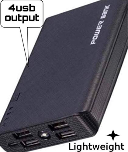 Power Box Power Bank 20000mAh Fast Portable Charger with 4 USB Output Smart High Capacity External Battery Pack Compatible with iPhone, iPad, Samsung Galaxy, Android, and Other Smart Devices - Black