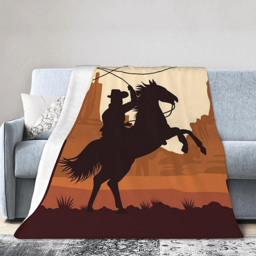 Western Cowboy and Horse Blanket Soft Warm Lightweight Throw Blanket Cozy Plush Bed Blanket for Bedroom Living Rooms Sofa Couch Bed Gifts 40"X30"