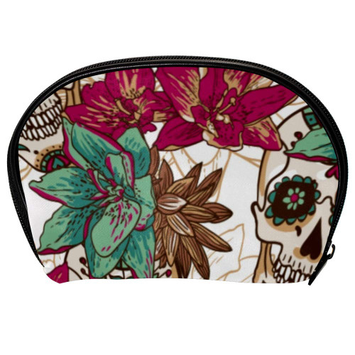 Inhomer Vintage Sugar Skull Flower Cosmetic Bag Travel Handy Organizer Pouch Makeup Bags Purse for Women Girls
