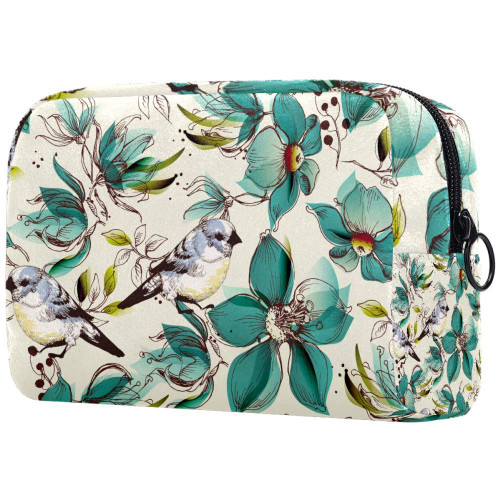 Inhomer Cosmetic Bag for Women Birds And Flower Travel Makeup Case Handy Pouch Organizer Toiletry Bag Gifts