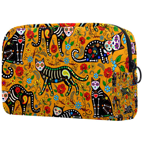 Inhomer Cosmetic Bag for Women Cats And Flowers Travel Makeup Case Handy Pouch Organizer Toiletry Bag Gifts