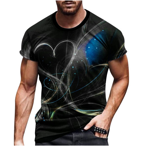 Muscularfit Mens Shirts Short Sleeve Graphic 3D Digital Print Tee Summer 2023 Round Neck Light Weight Muscle Sport T Shirt