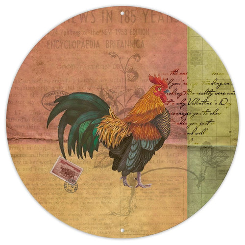 Rainbow Farmhouse French Style Rooster Wall Art Decor Metal Sign Watercolor Farm Hen Metal Sign Cock Rooster Coop Decor Round Vintage Metal Sign Poster for Front Porch Laundry Room 9x9in