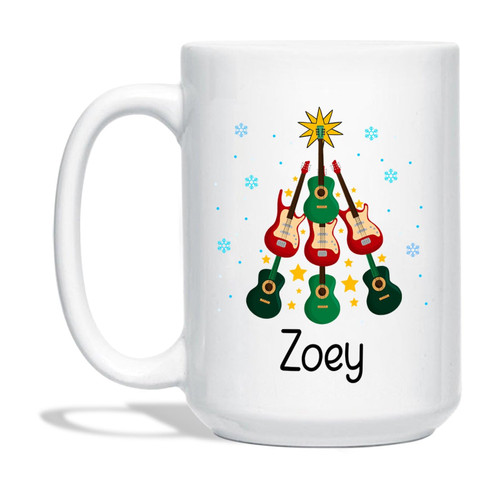 Ezaro Personalized Name Guitar Player Mugs, Acoustic Guitar Coffee Mug, Instrument Teacup Gift for Guitarist Playing Guitar, Music Lover White Mug, Customized Guitar Instrument Ceramic Cup 11 15oz